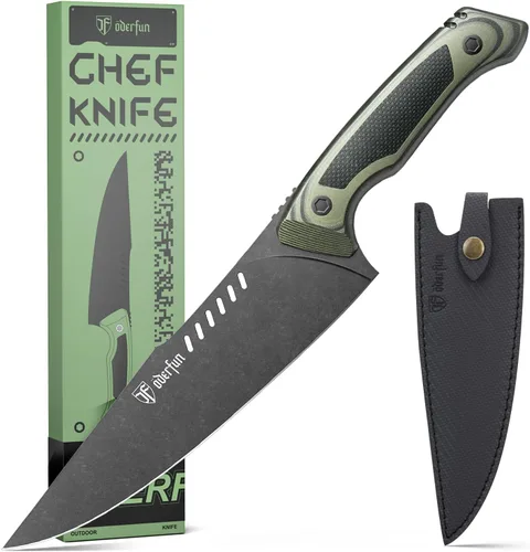 Cuchillo de chef profesional de 8 pulgadas - Hoja de acero alemán con mango G10 y construcción de espiga completa - Diseño Gyuto para cocina al aire