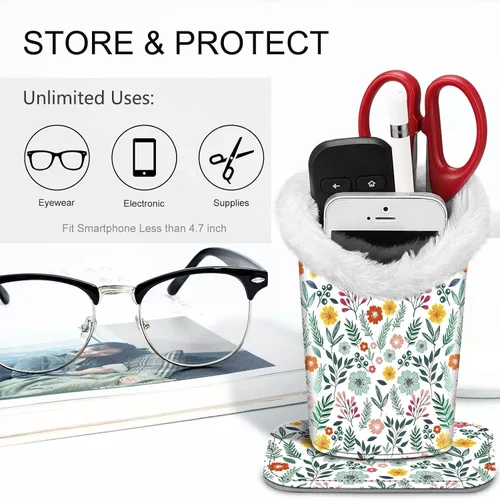 Miniatura 4 de Fintie Soporte para anteojos forrado de felpa con base magnética, estuche de cuero vegano prémium para lentes