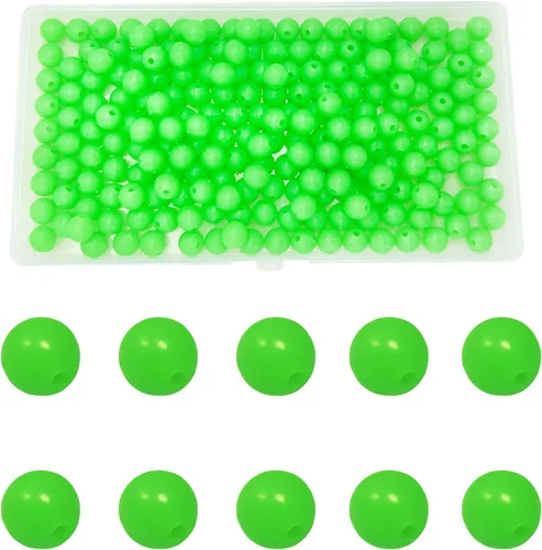 200 cuentas redondas de plástico suave brillante de 0.315 pulgadas, cuentas suaves de goma, caja de accesorios de señuelos de pesca, huevos de cebo