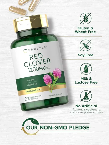 Miniatura 4 de Carlyle Cápsulas de trébol rojo 200 unidades Trifolium Pratense Suplemento de extracto de flor de trébol rojo Sin OMG, sin gluten