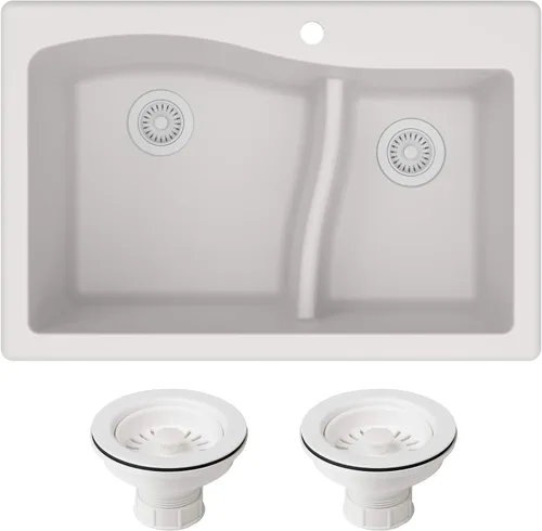 Miniatura 16 de Kraus Quarza Fregadero de cocina Cuencos de 33 pulgadas 60/40 Granito gris Modelo KGD-442