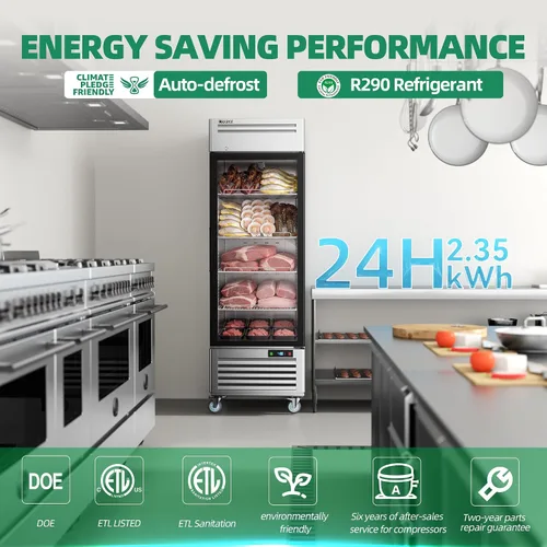 Miniatura 4 de Coolski Congelador comercial con puerta de vidrio individual, 21.8 pies cúbicos congelador vertical para helados y alimentos congelados, estantes