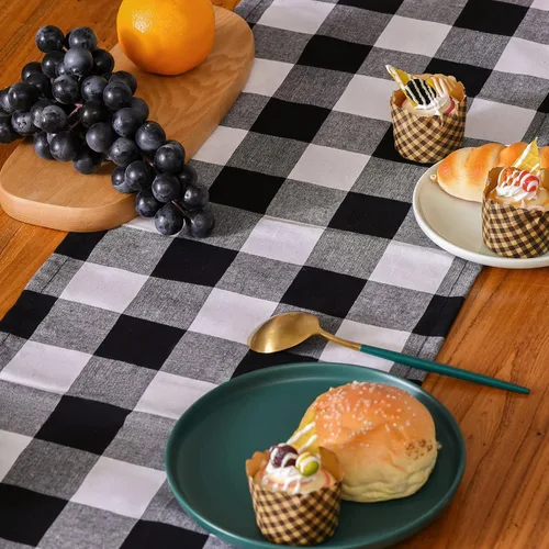 Miniatura 5 de Tosewever Buffalo Check Plaid Camino de Mesa a Cuadros, Mezcla de Algodón y Poliéster, Camino de Mesa Familiar Clásico para Fiestas en Interiores