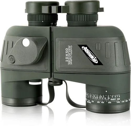 AOMEKIE Prismáticos marinos para adultos, 10x50, impermeables, con telémetro brújula prisma BAK4, lente FMC para observación de aves, caza, Verde