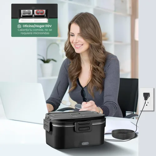 Miniatura 7 de Fiambrera eléctrica de 100 W para adultos, 1.8 L, portátil, calentada, 12 V/24 V/110 V, lonchera portátil de calentamiento rápido, calentador