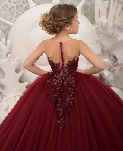 Miniatura 3 de Vestido de niña de flores de encaje de tul hasta el suelo para ocasiones especiales
