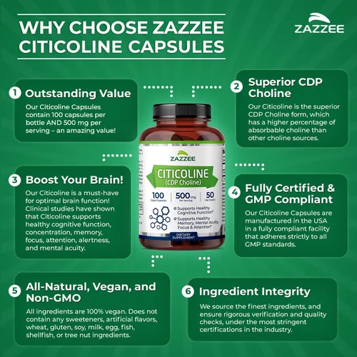 Miniatura 7 de Zazzee Citicoline CDP Colina 300 mg, 120 cápsulas veganas, veganas, sin OMG y totalmente naturales, grado premium, contiene estabilizadores orgánicos