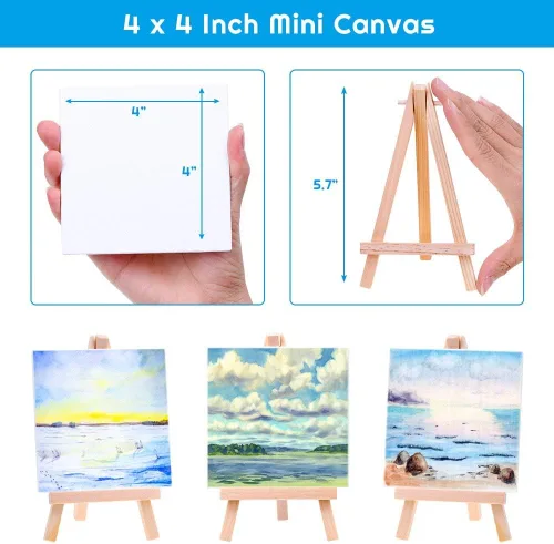 Miniatura 8 de cridoz - Juego de 18 lienzos pequeños con mini caballete de 4 x 4 pulgadas, kit de pintura para niños y adolescentes, acrílico para verter, color al