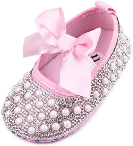 Zapatos planos Mary Jane para bebés y niñas, con lazo brillante y diamantes de princesa, zapatos antideslizantes para cuna
