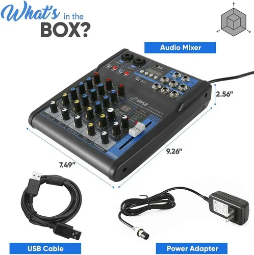 Miniatura 9 de Pyle Mezclador de audio profesional Placa de sonido Interfaz de sistema de consola de 4 canales USB digital Bluetooth MP3 Entrada de computadora 48V