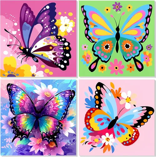 Miniatura 9 de EOBROMD Mrine Life - Paquete de 4 kits de pintura enmarcada por números para niños, kits de bricolaje para niños de 4 a 8 a 12 años, pintura sobre