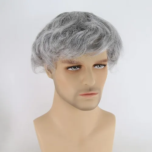 Zigzag Toupee gris para hombre, cabello humano de 8 x 10 pulgadas, 1B mezclado, 80% gris, extensión de repuesto fina 1B Mix 80% Gris