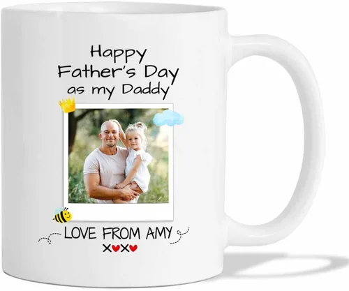Miniatura 14 de Marco de fotos personalizado para niños, taza de café de regalo para papá y papá, taza de café blanca con texto en inglés "Dad We Love You", taza