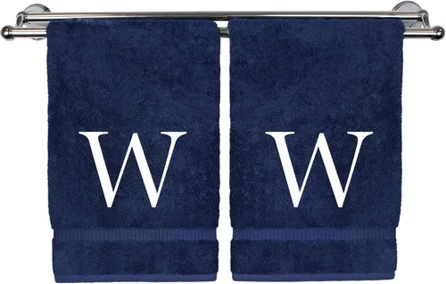 Miniatura 72 de Toalla de mano monogramada, regalo personalizado, juego de 2 - Toalla bordada con letra de bloque dorada - Extra absorbente 100% algodón turco