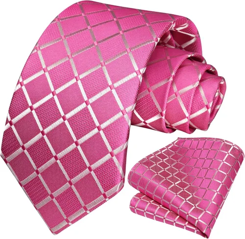 Miniatura 174 de HISDERN Conjunto de corbata a cuadros a cuadros pañuelo tejido clásico formal para hombre corbata y bolsillo cuadrado