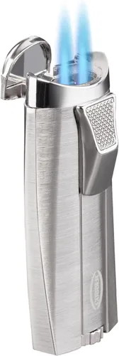 Miniatura 2 de Cobber Antorcha recargable y resistente al viento doble llama de chorro de butano encendedor para hombres ideas de regalo (plata)