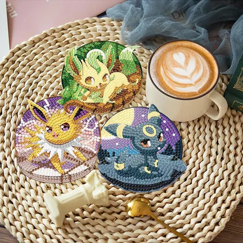 Miniatura 7 de LWZAYS Kit de posavasos de pintura de diamante, paquete de 8 posavasos de arte de diamantes de dibujos animados con soporte, kits de manualidades
