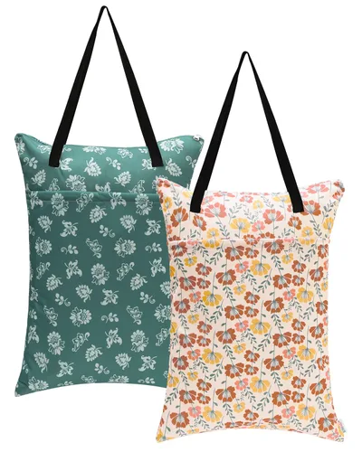 Miniatura 16 de ALVABABY Paquete de 2 pañales grandes para colgar en seco y húmedo, impermeables, con bolsillos dobles con cremallera, 25 x 18 pulgadas