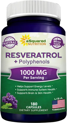 aSquared Nutrition Resveratrol natural con extracto de vino tinto - 180 cápsulas - Pastillas de suplemento antioxidante de trans resveratrol para la