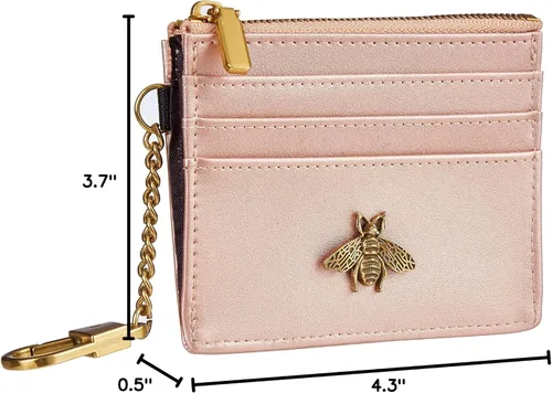 Miniatura 28 de SEAVILIA Tarjetero llavero cartera para mujer con ventana de identificación RFID monedero regalo abeja delgada minimalista pequeña cartera