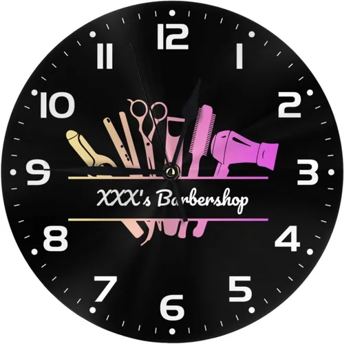 Miniatura 22 de Reloj de pared personalizado para peluquería, añade tu texto, reloj de peluquería personalizado para salón de belleza, decoración de reloj de pared