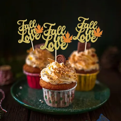 Miniatura 4 de Rsstarxi Paquete de 24 adornos para cupcakes con hojas de otoño, día de Acción de Gracias, palillos de dientes, despedida de soltera, decoración