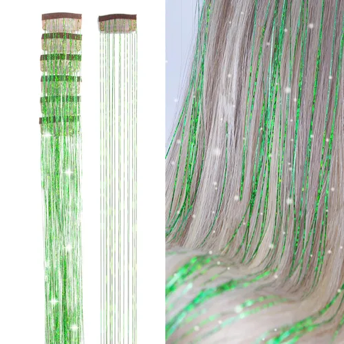 Miniatura 17 de Extensiones de oropel con clip para el cabello, reflejos castaños, 20.5 pulgadas, 6 piezas por paquete, extensiones de cabello sintético multicolor