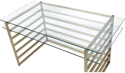Miniatura 7 de Acme Shona Escritorio rectangular de cristal con 1 estante en oro antiguo y transparente