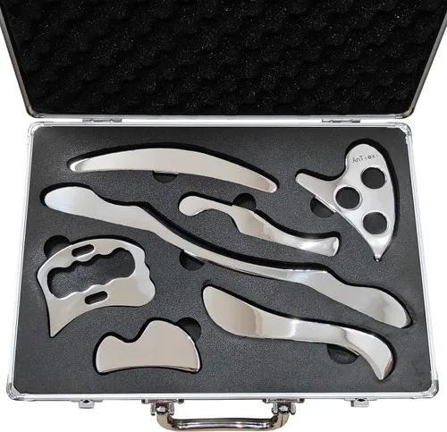 Miniatura 8 de Juego de herramientas de masaje de raspado Gua Sha de acero inoxidable, juego de herramientas IASTM, gran herramienta de movilización de tejidos