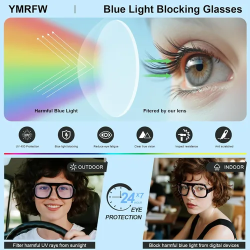 Miniatura 6 de Aviator Blue Light Blocking Glasses for Women Men Square Flat Top Computer TV Eyeglasses Anti Eyestrain