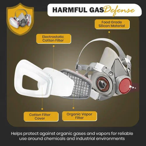 Miniatura 4 de Máscara respiradora para pintura en aerosol, carpintería, soldadura, polvo y seguridad general con gafas transparentes, 10 filtros de repuesto