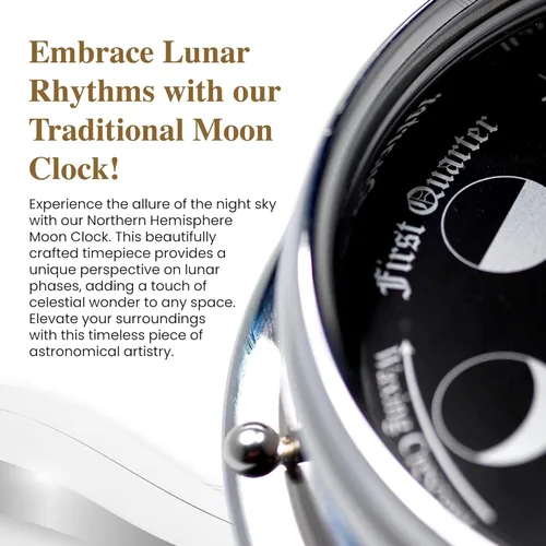 Miniatura 7 de Reloj de Pared de Fases Lunares Prestige Cromado Hecho a Mano - Elegante Reloj de Pared de Luna Llena con Esfera Negra Azabache, Aspecto Cromo