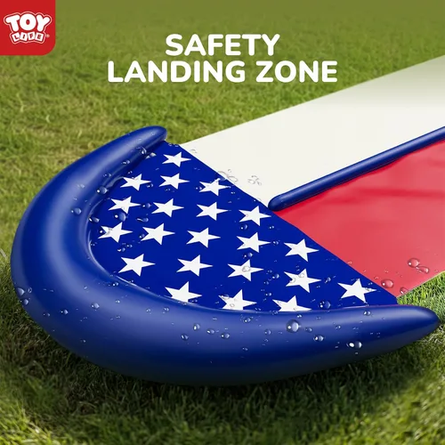 Miniatura 4 de TOY Life Toboganes acuáticos gigantes de bandera estadounidense para niños, tobogán acuático de 20 pies, patio trasero con 2 tablas de bodyboard, 2