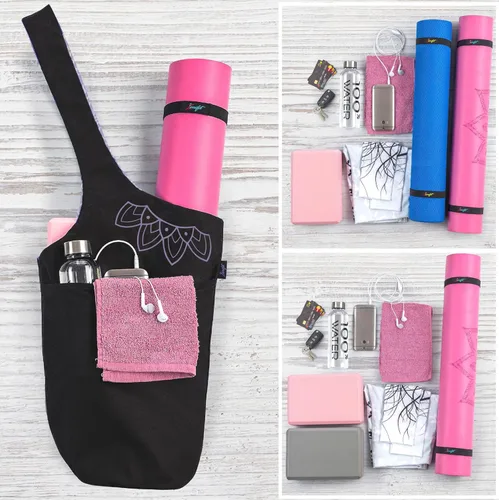 Miniatura 8 de Bolsa para esterilla de yoga: bolsa de yoga versátil con correas para alfombrilla y bolsillos de almacenamiento, sostiene esterillas de yoga