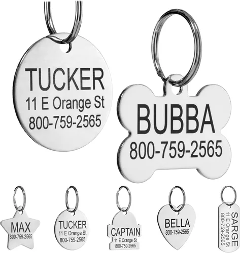 Providence Engraving - Etiquetas de identificación de acero inoxidable con grabado personalizado para mascotas. Etiquetas en tamaño pequeño o