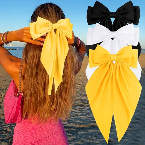 Miniatura 27 de Velscrun Lazos para el cabello para mujeres y niñas, 3 unidades, lazo blanco, lazo negro, azul marino, lazos grandes para el cabello con clip, lazos