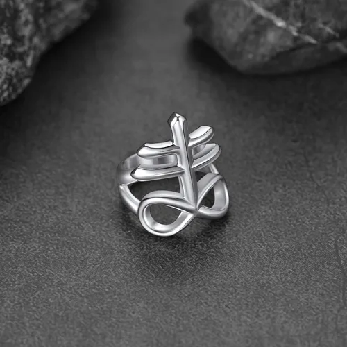 Miniatura 8 de FaithHeart Anillos de cruz de Satán Leviathan para hombre, acero sin estátula para la iglesia satánica, joyería de motociclista, anillos
