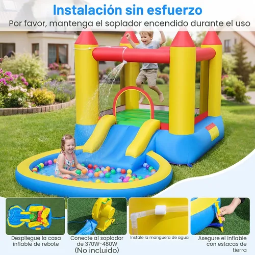 Miniatura 7 de Costzon Casa inflable de rebote con tobogán, castillo de salto para niños 2 en 1 con piscina de agua y pozo de bolas para diversión en el patio