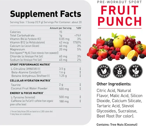 Miniatura 8 de Kaged Polvo Pre Entrenamiento Deportivo para Hombres y Mujeres, Ponche de Frutas, Certificado Deportivo, 188 mg de Cafeína, Suplemento de Óxido