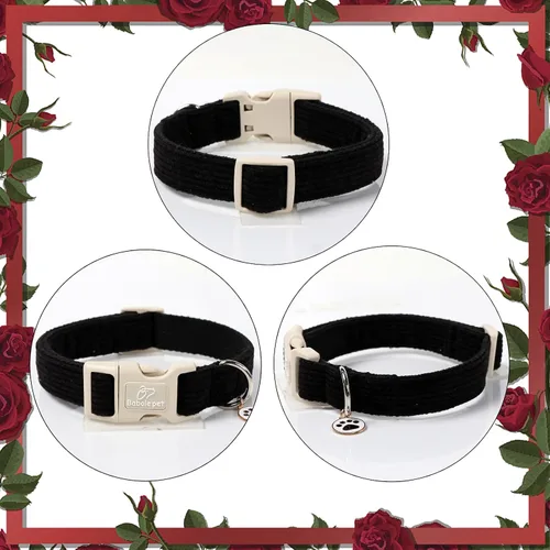Miniatura 6 de Lindo Collar de Corduroy para Perro - Collar Ajustable Negro para Perros Pequeños de 4-10lbs, Resistente al Desvanecimiento con Cierre Seguro