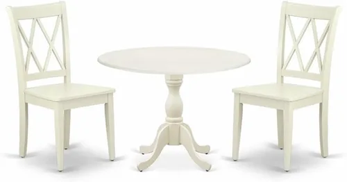 Miniatura 7 de East West Furniture DMCL3-LWH-C - Juego de mesa de cocina de 3 piezas para espacios pequeños contiene una mesa de comedor redonda con gotas y 2