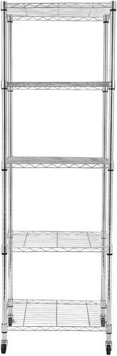 Miniatura 5 de Estantería de alambre de acero, estante de almacenamiento de metal de 5 niveles con ruedas, torre de estantería de alambre de acero, estante