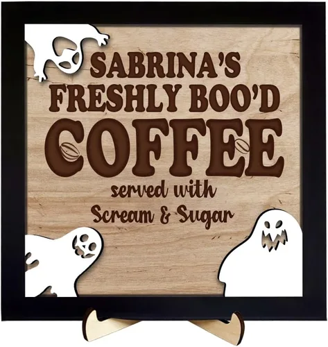 Letrero personalizado de Freshly Boo D Coffee para Halloween, lindo letrero de madera de fantasma, letrero de boo, letrero divertido de Halloween,