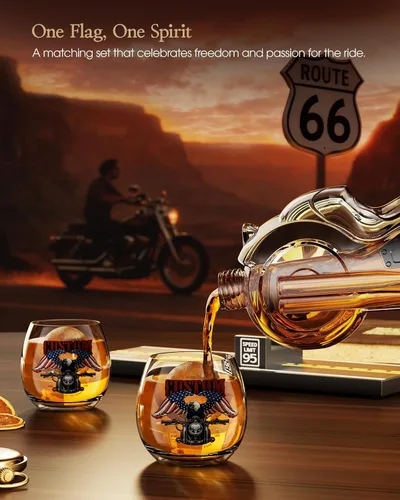 Miniatura 5 de Kollea Regalos de cumpleaños para hombres, papá, juego de decantador de whisky de motocicleta con 2 vasos, dispensador de licor para bar en casa