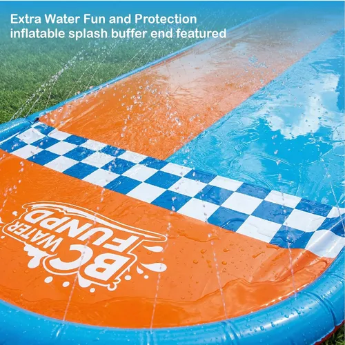 Miniatura 2 de Tobogán acuático inflable con 2 tablas de bodyboard, toboganes de agua de 22.5 pies para patio trasero de niños, sistema de rociadores multivías