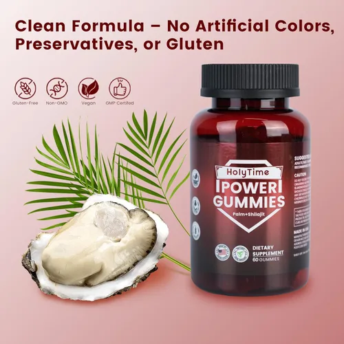 Miniatura 6 de HolyTime Power Gummies – Shilajit del Himalaya, péptido de ostras y palma enana americana – 120 unidades Vitalidad diaria, resistencia y apoyo