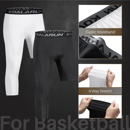 Miniatura 8 de Mallas de compresión de una pierna para baloncesto para hombre, 3/4, capri deportivos, pantalones de entrenamiento atlético, capas base