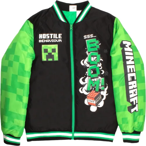 Minecraft Chaqueta bomber para niños, chaqueta universitaria con estampado gráfico con cremallera para niños y niños pequeños