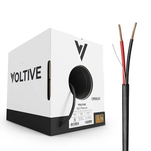 Miniatura 39 de Voltive Cable de altavoz 16/2, Plenum CL3P, negro, 100 pies - 16AWG, 2 conductores, cobre trenzado sin oxígeno, listado UL - V-1217-1