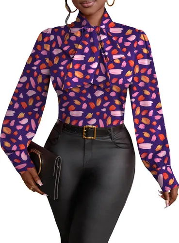 Miniatura 10 de Vrtige Camisa de mujer elegante con cuello de lazo, manga larga, blusa para la oficina